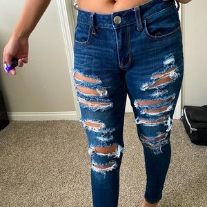 Blue Ripped American Eagle Skinny Jeans/ Jeggings!